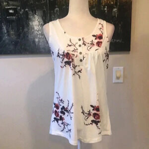 Mirol White Floral Swing Tank Top Size small